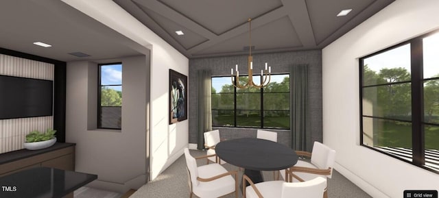 6804 Brixley Cir, Raleigh, NC 27614 - carpeted dining area with a chandelier and baseboards