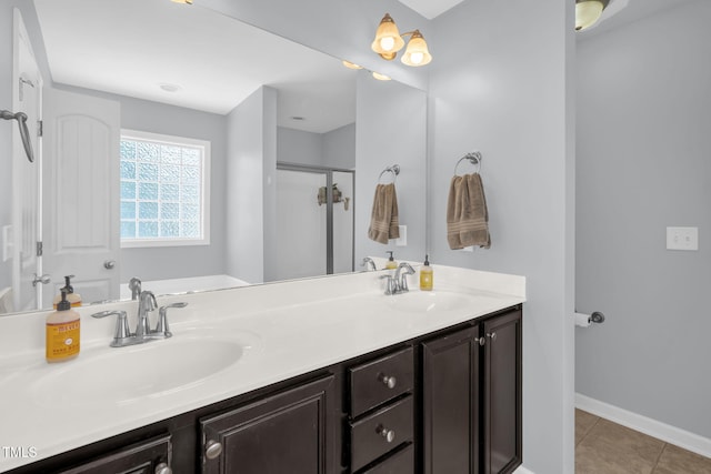 3716 Landshire View Ln, Raleigh, NC 27616 - bathroom featuring a shower stall, tile patterned floors, double vanity, and a bath