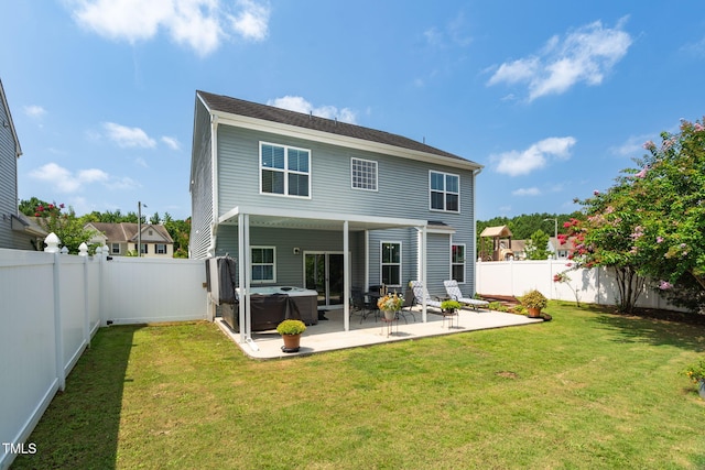 3716 Landshire View Ln, Raleigh, NC 27616 - back of property featuring a hot tub, a patio, and a fenced backyard