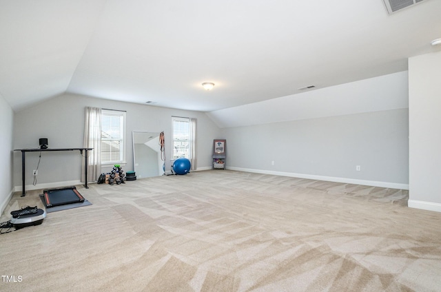 701 Laurel Spring Dr, Fuquay Varina, NC 27526 - workout room with vaulted ceiling and light carpet