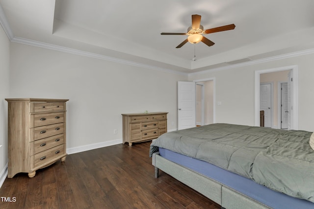 1725 River Club Way, Franklinton, NC 27525 - bedroom featuring a raised ceiling, dark wood-style floors, ornamental molding, and ceiling fan
