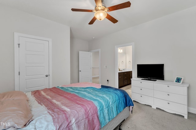 1725 River Club Way, Franklinton, NC 27525 - bedroom with light colored carpet, connected bathroom, and ceiling fan