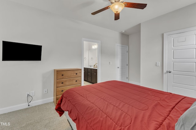 1725 River Club Way, Franklinton, NC 27525 - bedroom with light colored carpet, ensuite bathroom, and a ceiling fan