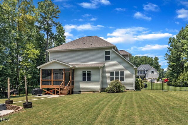 1725 River Club Way, Franklinton, NC 27525 - back of property featuring crawl space, a sunroom, and a shingled roof
