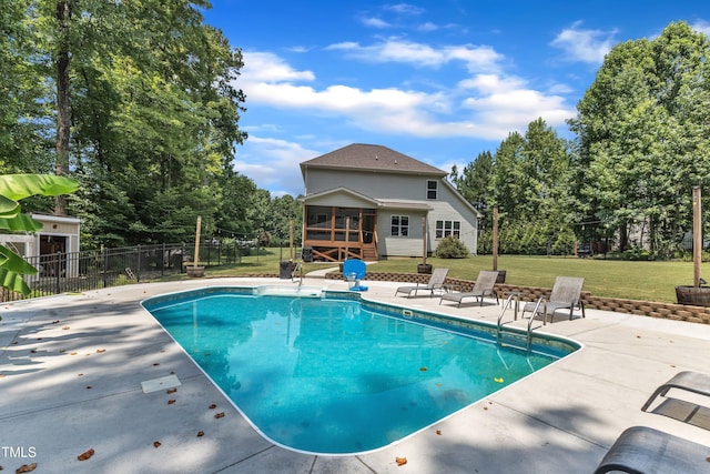 1725 River Club Way, Franklinton, NC 27525 - view of swimming pool with a sunroom, a patio, and view of wooded area