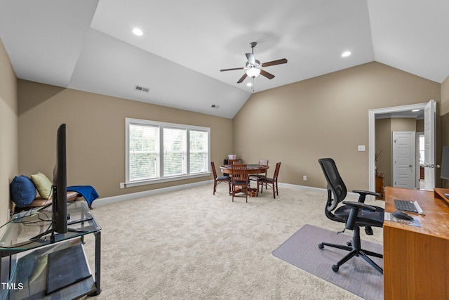 5005 Clyden Cv, Raleigh, NC 27612 - office space featuring lofted ceiling, ceiling fan, carpet, and recessed lighting
