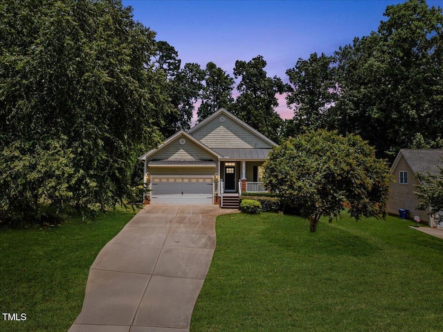 49 Brookridge Ct, Pittsboro, NC 27312 - craftsman inspired home featuring a porch, an attached garage, a front lawn, and concrete driveway