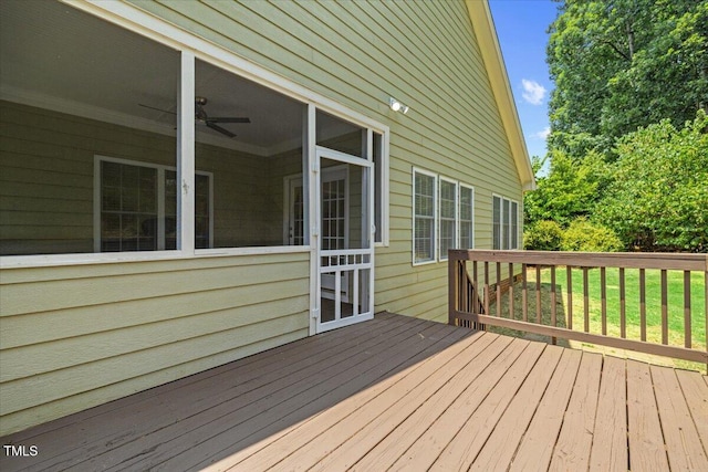 49 Brookridge Ct, Pittsboro, NC 27312 - wooden terrace featuring a ceiling fan and a sunroom