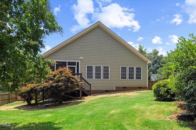 49 Brookridge Ct, Pittsboro, NC 27312 - back of house featuring crawl space and stairway
