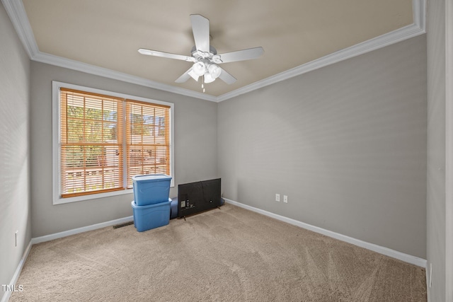 305 Justice Heights St, Apex, NC 27502 - unfurnished room featuring carpet flooring, crown molding, a ceiling fan, and an office area