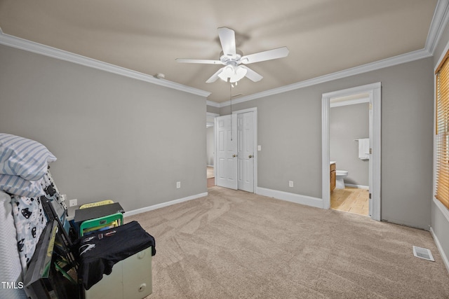 305 Justice Heights St, Apex, NC 27502 - recreation room with carpet, ceiling fan, and ornamental molding