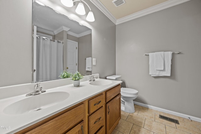 305 Justice Heights St, Apex, NC 27502 - full bath with double vanity, crown molding, a shower with curtain, and tile patterned floors