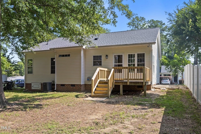 305 Justice Heights St, Apex, NC 27502 - back of house with crawl space, a deck, roof with shingles, and stairway