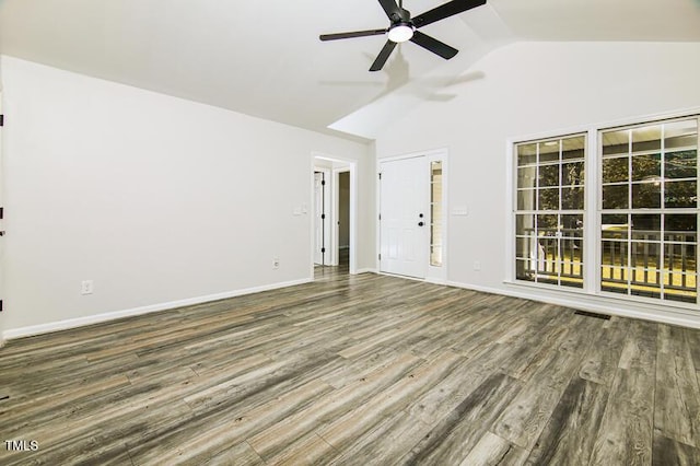 190 Hardwood Dr, Franklinton, NC 27525 - unfurnished room with a ceiling fan, vaulted ceiling, and wood finished floors