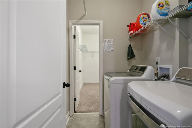1234 Micahs Way N, Spring Lake, NC 28390 - laundry area featuring separate washer and dryer, light carpet, and light tile patterned floors