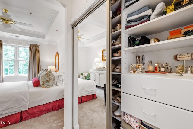 116 Northbrook Dr Unit 303, Raleigh, NC 27609 - bedroom featuring crown molding, carpet, and a tray ceiling