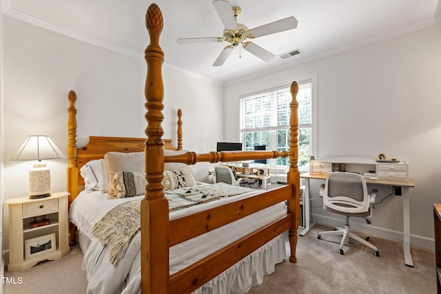 116 Northbrook Dr Unit 303, Raleigh, NC 27609 - bedroom with carpet floors, crown molding, a desk, and ceiling fan