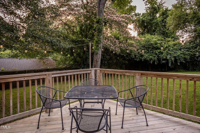 2331 Stevens Rd, Raleigh, NC 27610 - wooden terrace with outdoor dining area and a yard