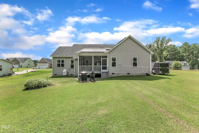 450 Cotton Mill Dr, Zebulon, NC 27597 - back of house featuring crawl space, a sunroom, and a yard