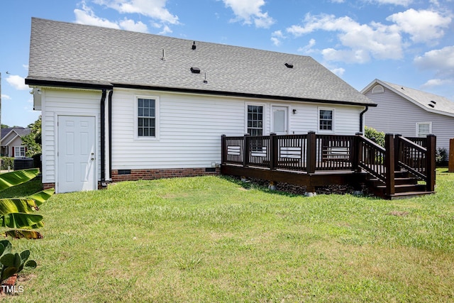 637 Convexa Ct, Wendell, NC 27591 - back of house with crawl space, a deck, a lawn, and a shingled roof