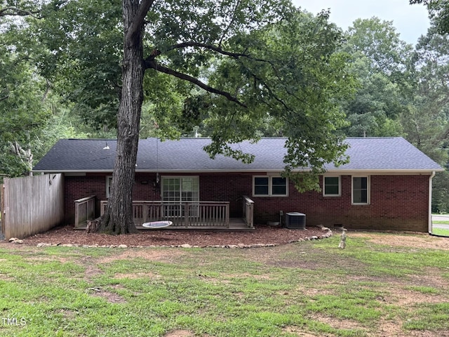6740 Guess Rd, Hillsborough, NC 27278 - rear view of house with brick siding, a wooden deck, and a shingled roof