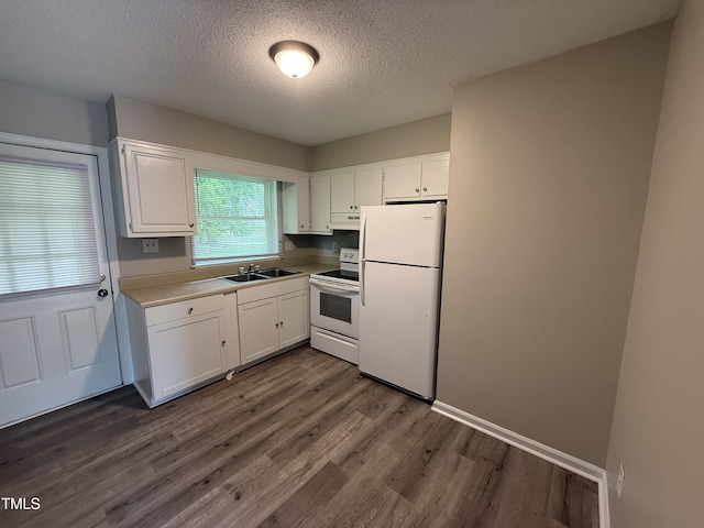 306 N Discovery St Unit A, B, C, D, Rocky Mount, NC 27801 - kitchen featuring white appliances, a textured ceiling, white cabinetry, dark wood-type flooring, and light countertops
