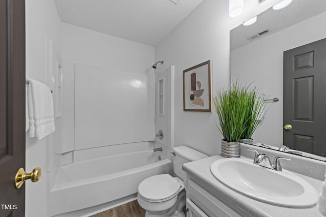 4812 Morecambe Way, Apex, NC 27539 - bathroom with wood finished floors, vanity, a textured ceiling, and shower / bath combination