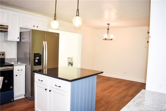 5404 S Sumac Cir, Fayetteville, NC 28304 - kitchen featuring stainless steel appliances, dark wood-type flooring, under cabinet range hood, and white cabinetry