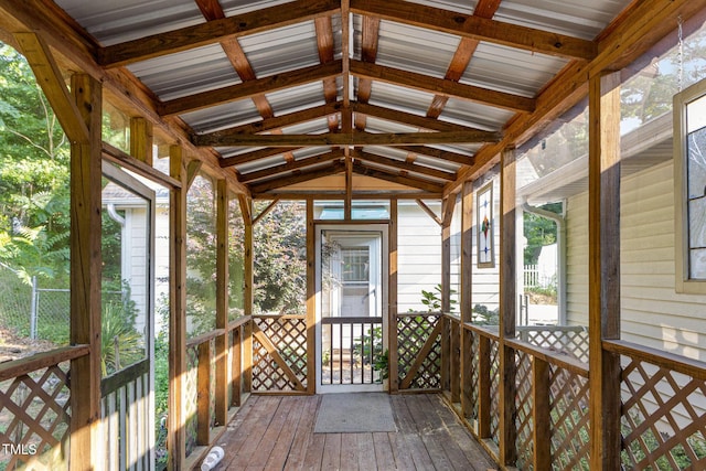 5807 Craig Rd, Durham, NC 27712 - unfurnished sunroom featuring vaulted ceiling