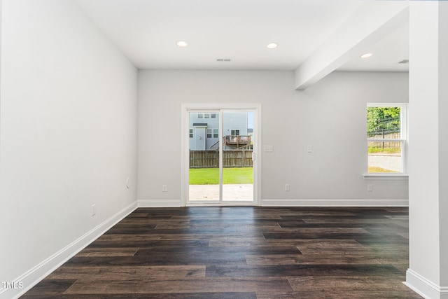 3409 Table Mountain Pine Dr, Raleigh, NC 27616 - empty room with recessed lighting and dark wood-style flooring