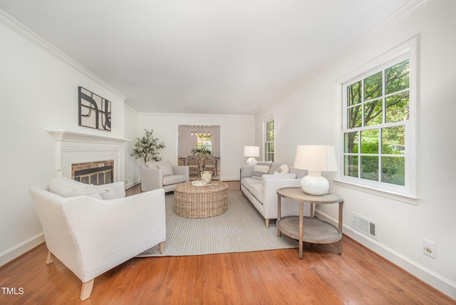 2425 Wentworth St, Raleigh, NC 27612 - living area with light wood-type flooring, ornamental molding, and a glass covered fireplace