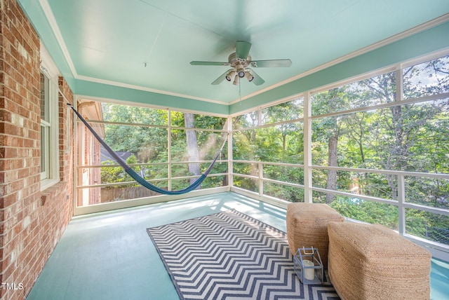 2425 Wentworth St, Raleigh, NC 27612 - unfurnished sunroom featuring ceiling fan and plenty of natural light