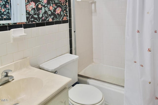 205 Forest Rd, Oxford, NC 27565 - full bathroom with vanity, shower / bath combo with shower curtain, and tile walls