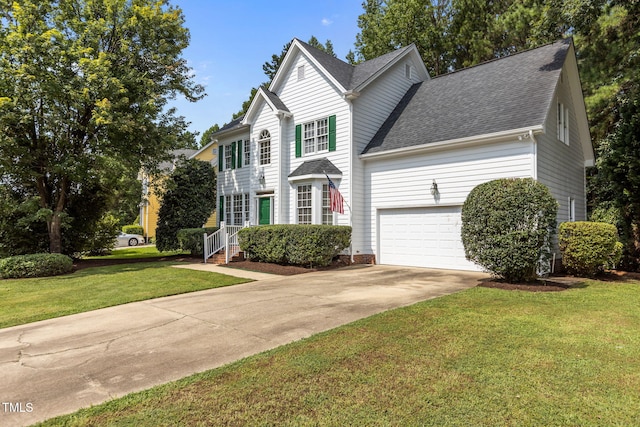 1401 Patterson Grove Rd, Apex, NC 27502 - traditional home with concrete driveway, roof with shingles, and a front lawn