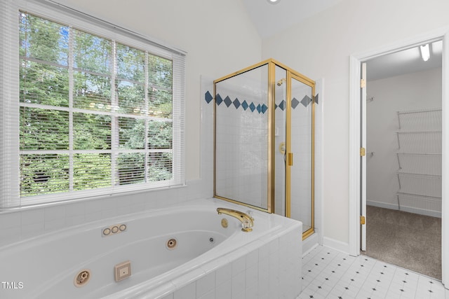 1401 Patterson Grove Rd, Apex, NC 27502 - bathroom with a stall shower, a tub with jets, a walk in closet, and tile patterned floors