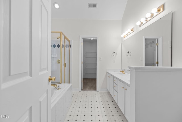 1401 Patterson Grove Rd, Apex, NC 27502 - bathroom featuring a shower stall, double vanity, and a garden tub