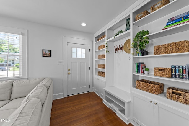 1116 E Martin St, Raleigh, NC 27610 - mudroom featuring dark wood-type flooring and recessed lighting