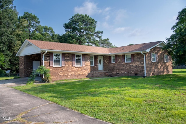 410 Sherron Rd, Durham, NC 27703 - ranch-style house with crawl space, a front lawn, brick siding, and asphalt driveway