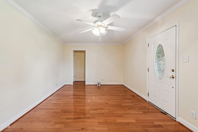 410 Sherron Rd, Durham, NC 27703 - entrance foyer featuring ornamental molding, ceiling fan, and light wood-type flooring