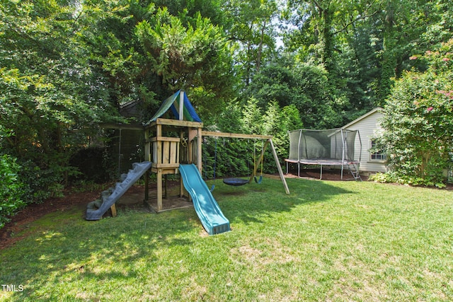 2328 Byrd St, Raleigh, NC 27608 - view of jungle gym with a trampoline and a yard