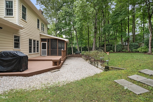 102 Glenmore Rd, Cary, NC 27519 - view of yard with a sunroom and a wooden deck