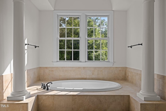 3005 Canopy Woods Dr, Apex, NC 27539 - bathroom featuring a garden tub and ornate columns