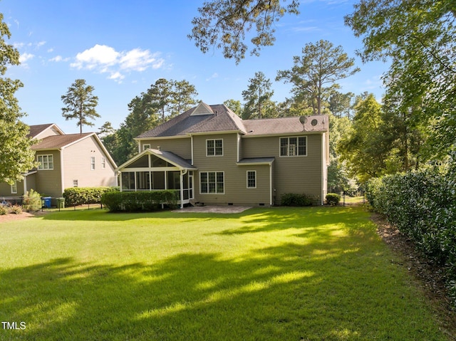 3005 Canopy Woods Dr, Apex, NC 27539 - rear view of house with a sunroom, crawl space, and a patio