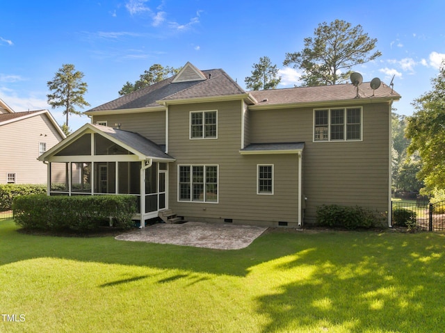 3005 Canopy Woods Dr, Apex, NC 27539 - rear view of property with a patio, a sunroom, and crawl space