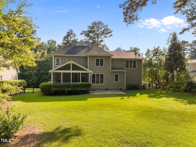 3005 Canopy Woods Dr, Apex, NC 27539 - rear view of house featuring a sunroom, a patio area, and crawl space