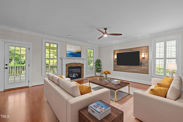 3005 Canopy Woods Dr, Apex, NC 27539 - living room with a ceiling fan, crown molding, plenty of natural light, and wood finished floors