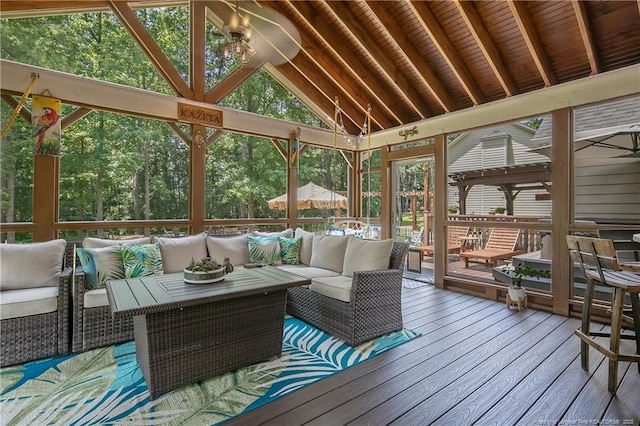 72 Orchard Falls Dr, Spring Lake, NC 28390 - sunroom featuring outdoor lounge area, vaulted ceiling, and healthy amount of natural light