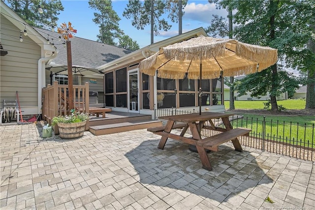 72 Orchard Falls Dr, Spring Lake, NC 28390 - view of patio with a sunroom and a deck