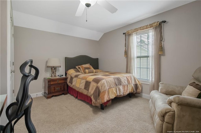 72 Orchard Falls Dr, Spring Lake, NC 28390 - bedroom featuring light colored carpet, lofted ceiling, and a ceiling fan