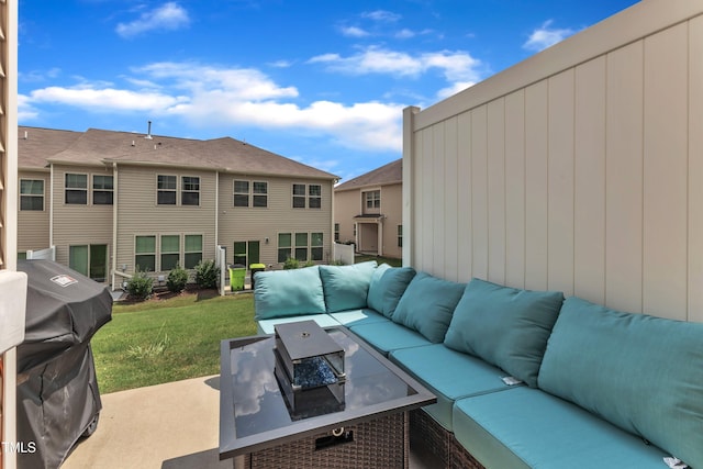 1126 Apogee Dr, Durham, NC 27713 - view of patio with an outdoor living space with a fire pit and a grill